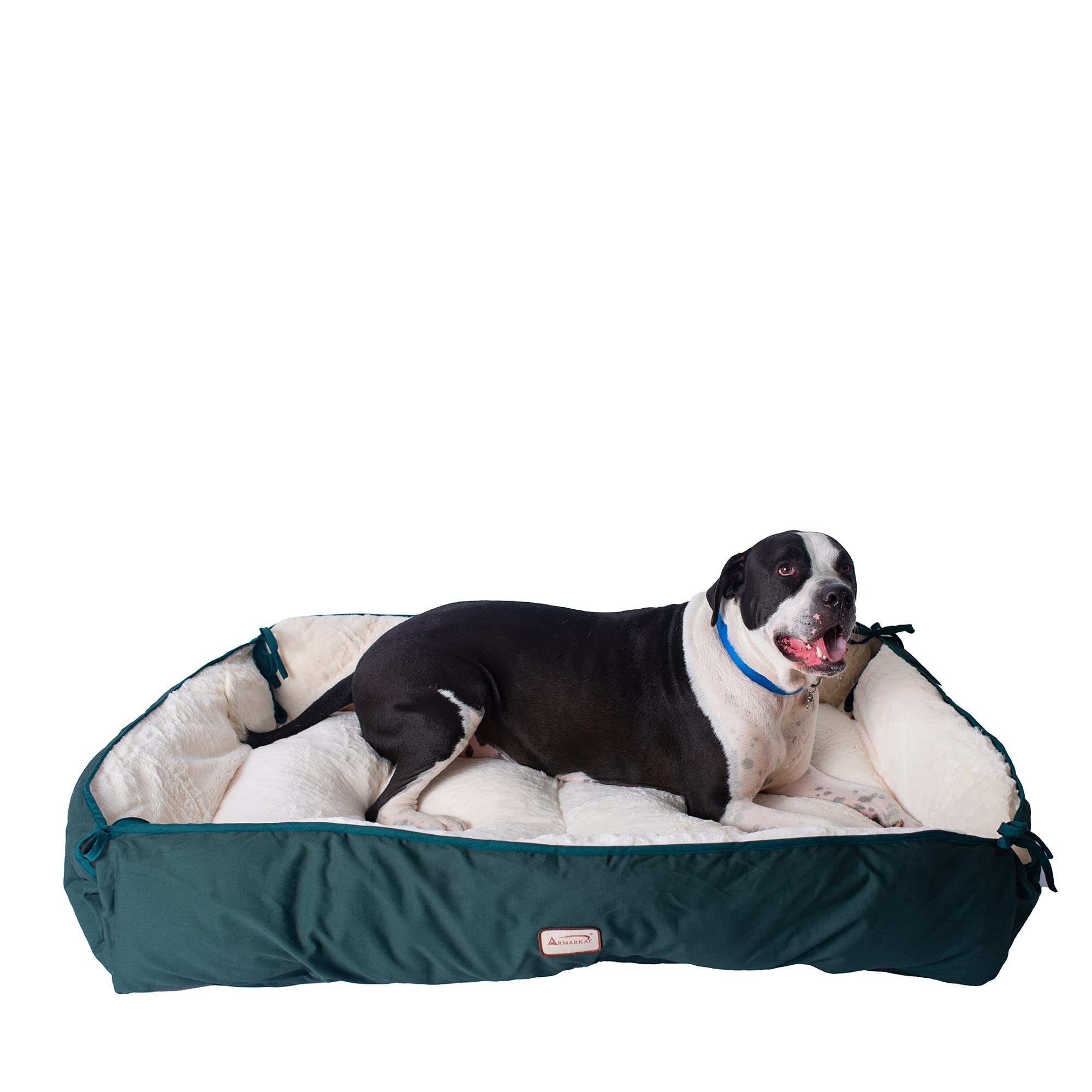 Armarkat Model D04HML/MB-L Large Laurel Green & Ivory Pet Bed and Mat, 42L x 29W x 8H, flat as mat: 51 x 40
