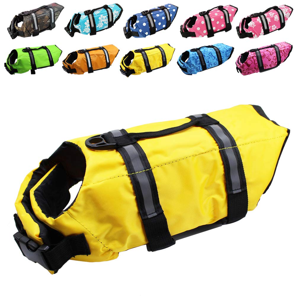 Dog Life Jacket Easy-Fit Adjustable Belt Pet Saver Swimming Safety Swimsuit Preserver with Reflective Stripes for Doggie (L, Yel