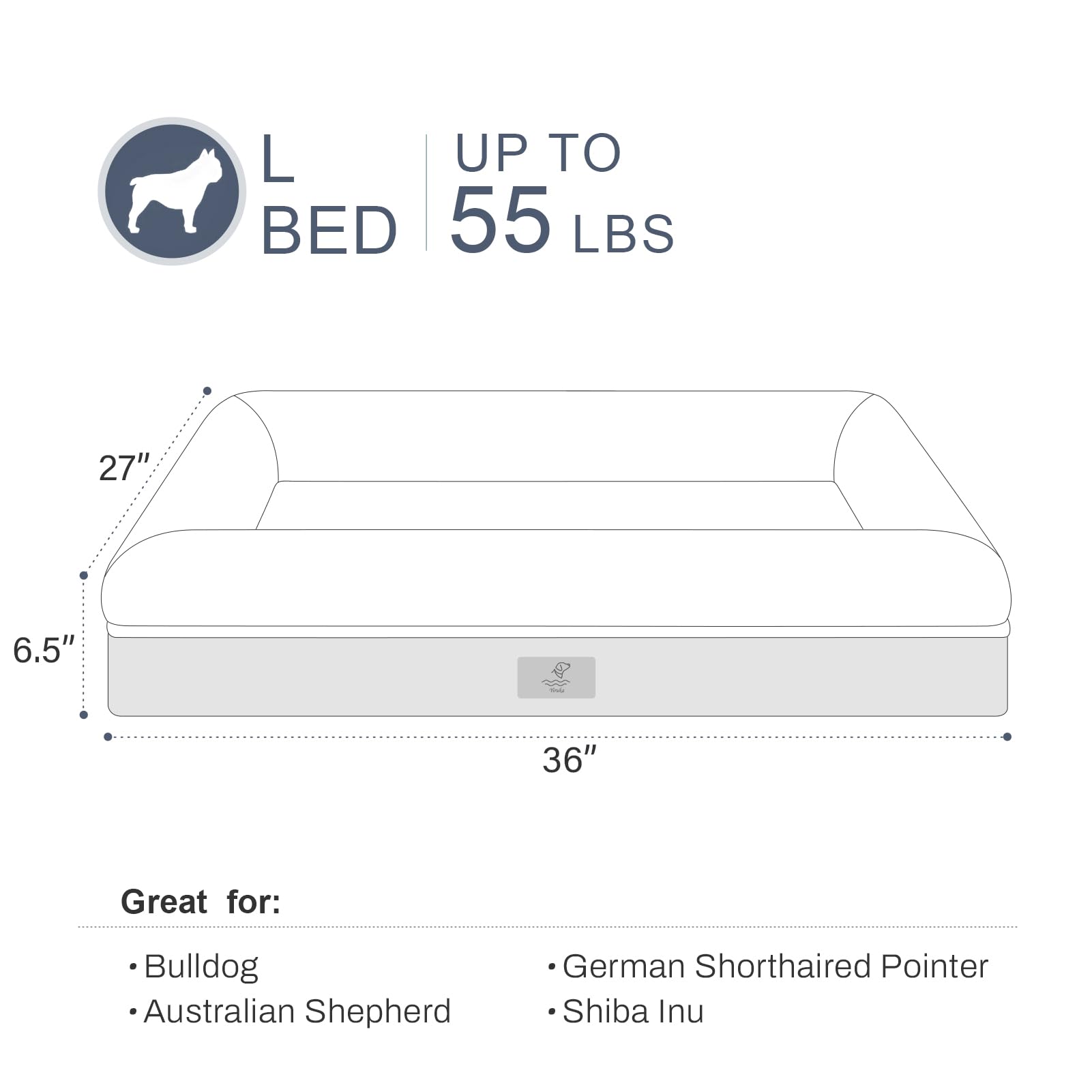 Yiruka Large Dog Bed, Grey Orthopedic Gel Memory Foam Dog Bed, Washable Dog Bed With Removable Cover, Waterproof Non-Slip Bottom Big Dog Couch Bed