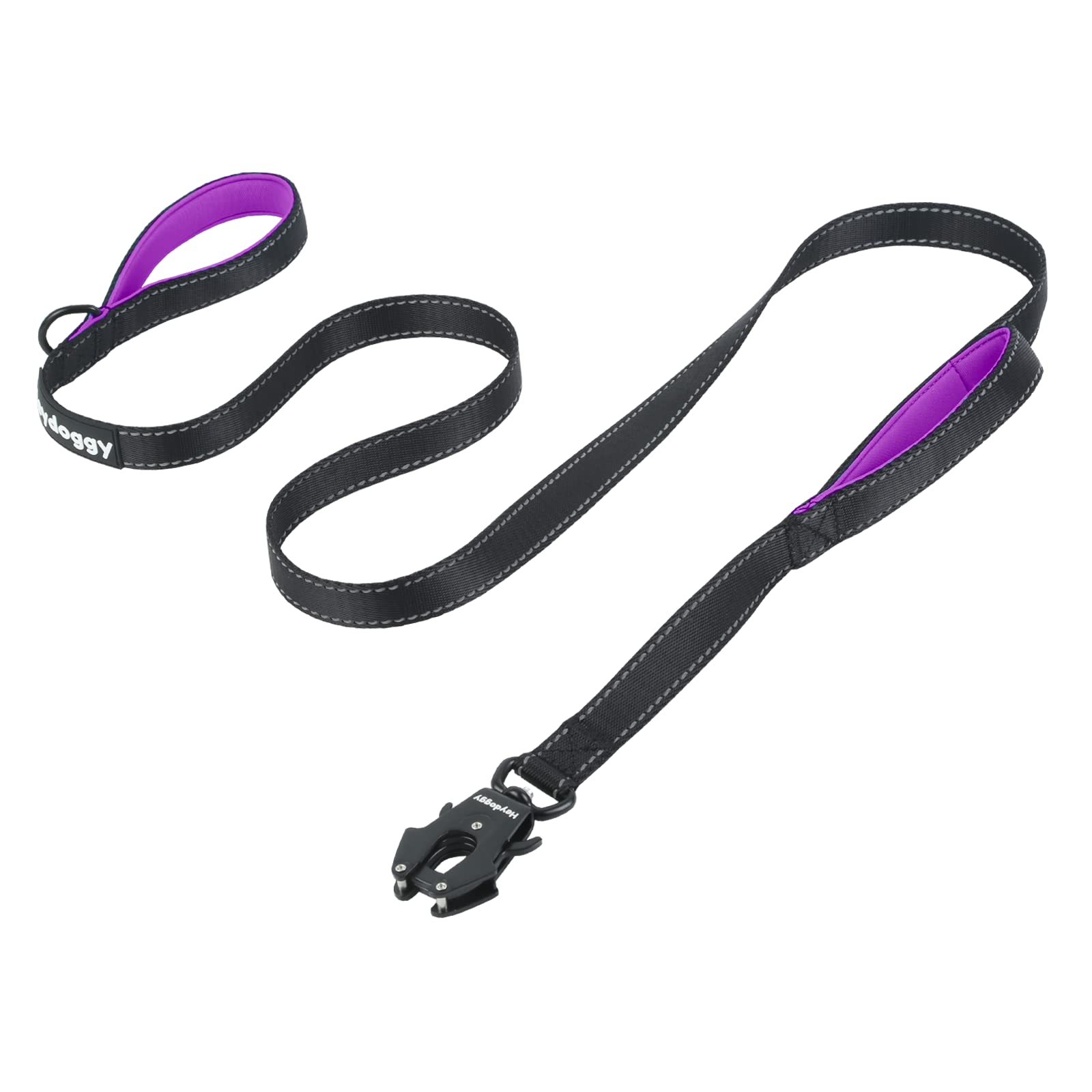 Strong Heavy Duty Dog Leash - 6Ft Reflective Nylon Training Leash With Soft Padded Double Handle & Auto Lock Frog Clip - Safety 