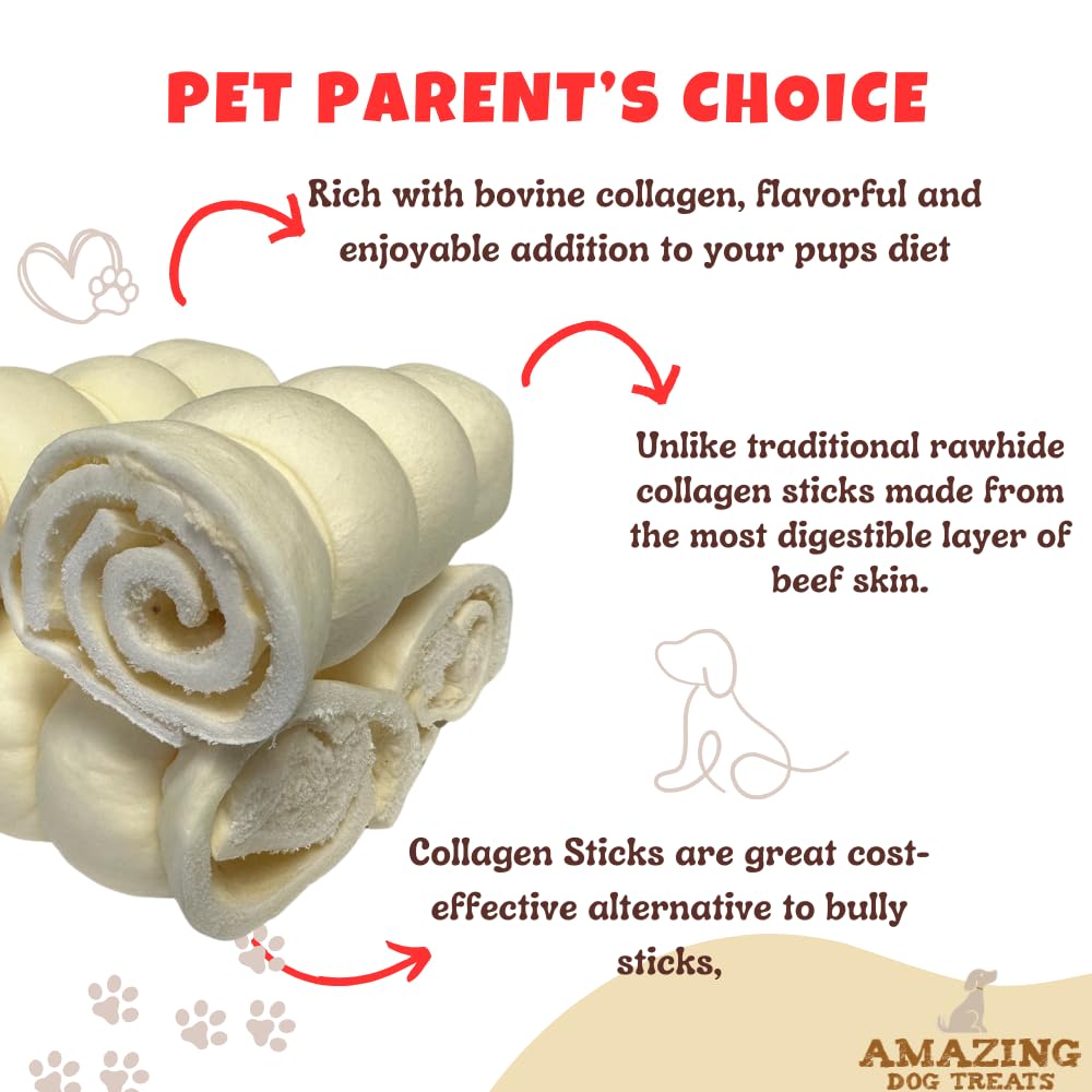 Amazing Dog Treats - Beef Cheek Rolls (Mega Thick 5-6 - 4 Pcs) - Safe Rawhide Alternative Dog Chew - Great for Power Chewers - L
