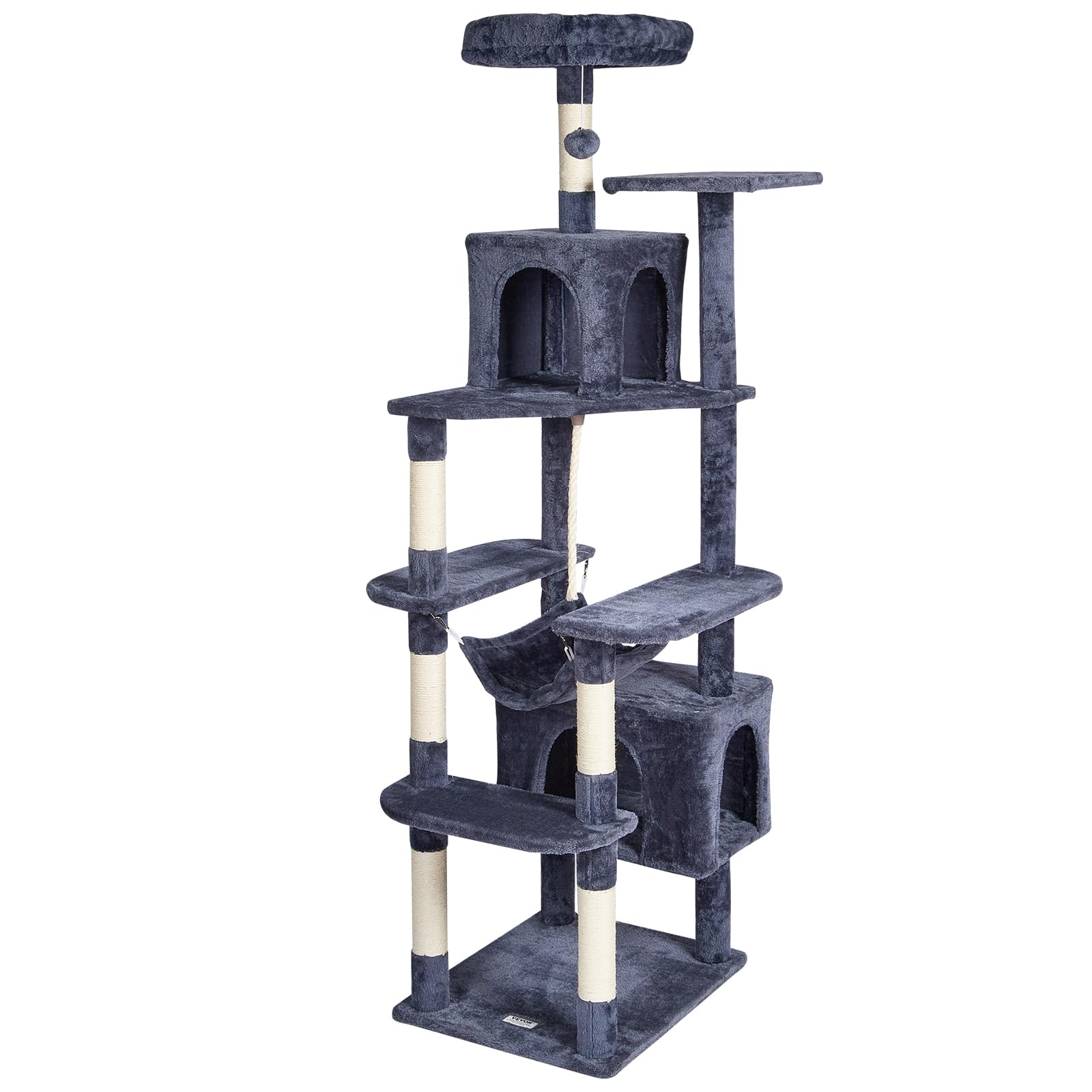 VEVOR Cat Tree 72 Cat Tower with 2 Cat Condos Sisal Scratching Post Dark Grey