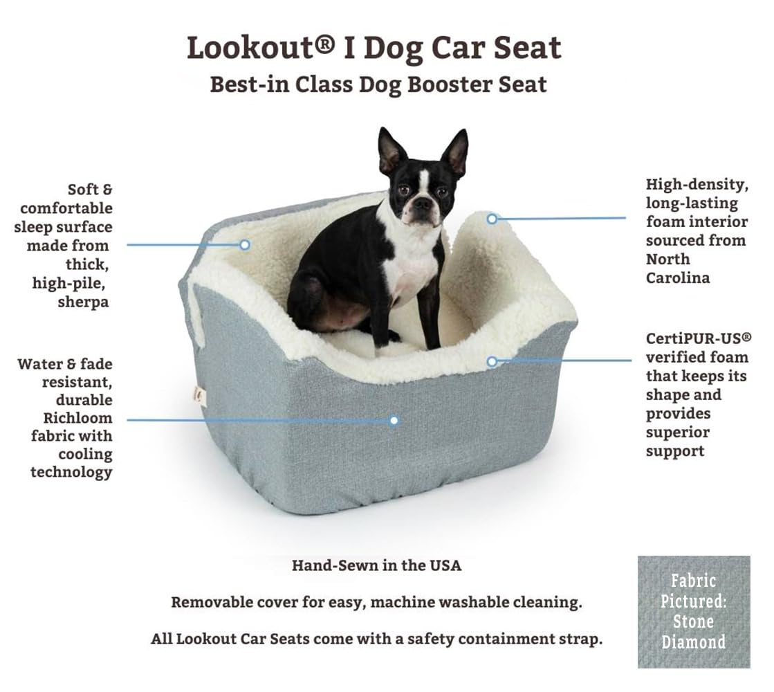 Snoozer Dog Car Seat, Lookout I Dog Booster Car Seat For Small Dogs Under 25Lbs, Size: Medium, Fabric: Black Quilted, Pet Car Seat To Alleviate Car Sickness For Dogs, Removable Machine Washable Cover
