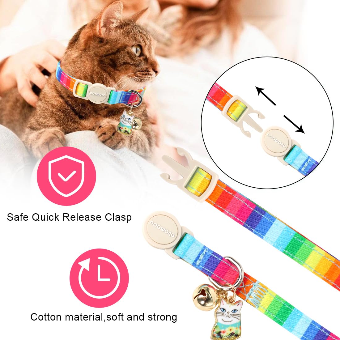 Cat Collar,2 Pack Lgbt Cat Collars Breakaway With Bell, Dogwong Safety Buckle Cat Collar For Girl Boy Cats And Small Dogs,Adjust
