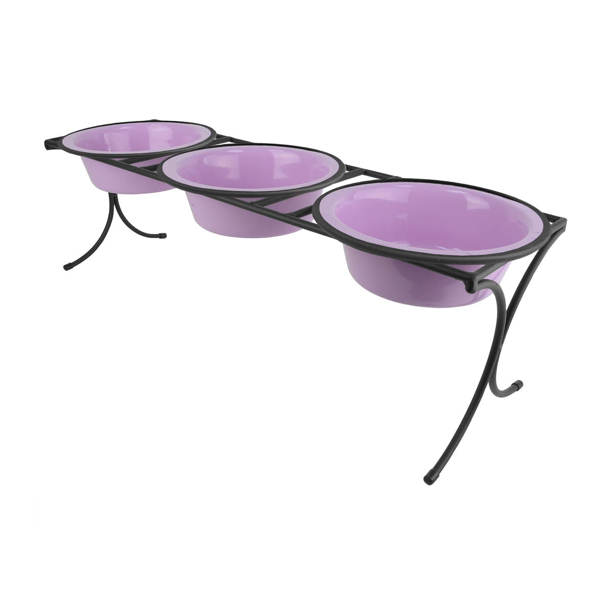 Platinum Pets Bistro Triple Diner Feeder With Stainless Steel Dog Bowls, Large, Sweet Lilac