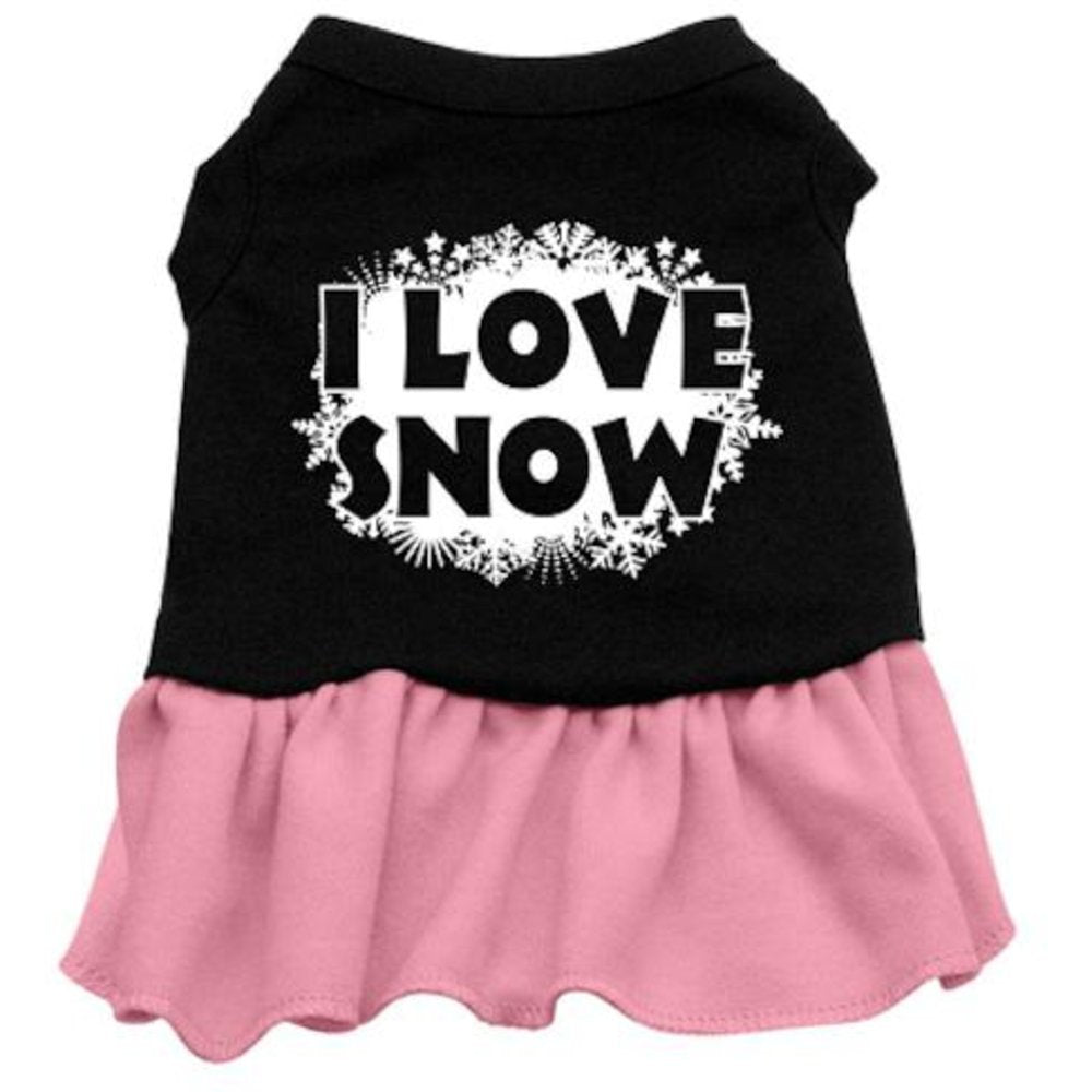 Christmas Pet Dog & Cat Dress Screen Printed, &quot;I Love Snow&quot; Black W/Light Pink 3XL (25-35 lbs.)