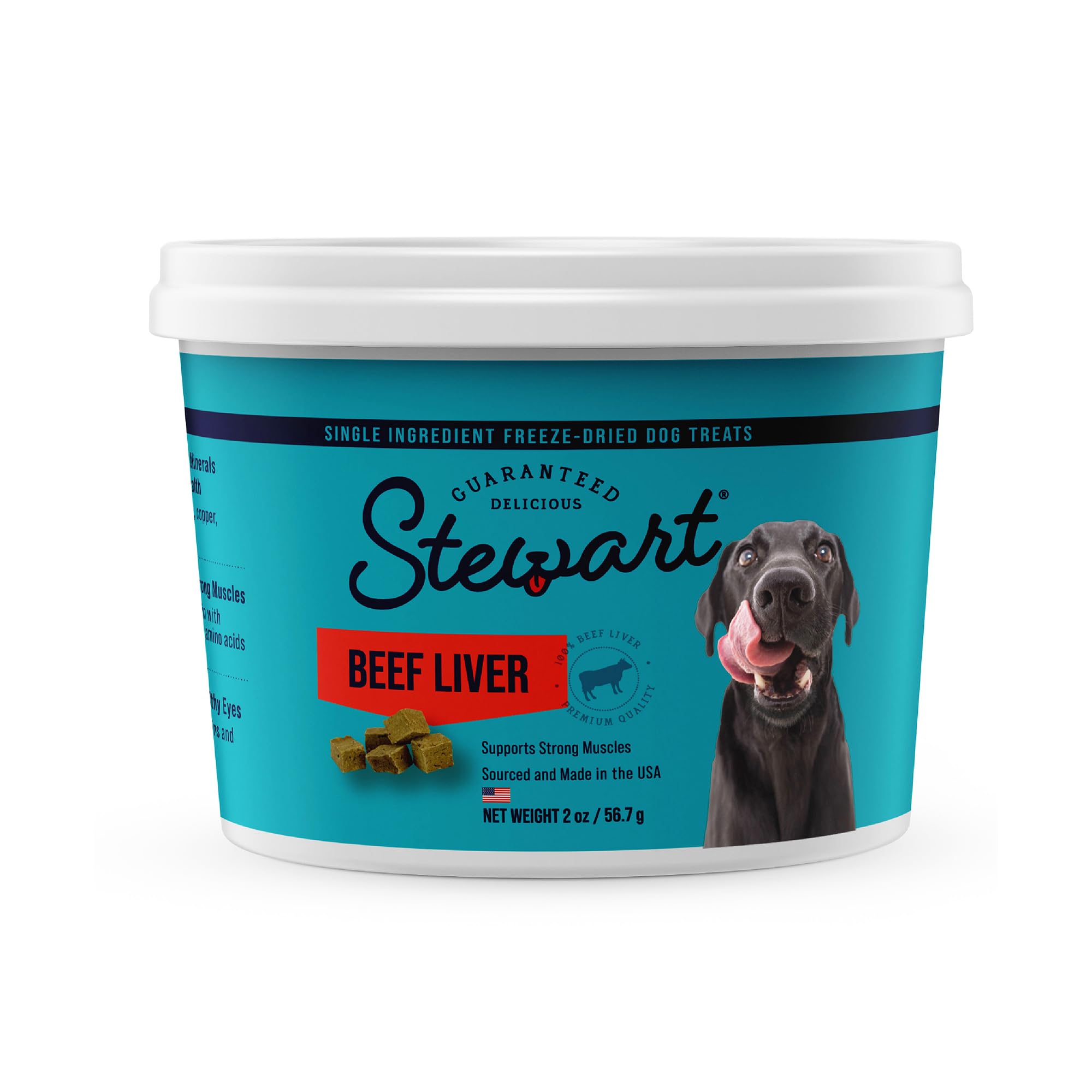 Stewart Single Ingredient Freeze Dried Raw Dog Treats, Beef Liver, 2 Ounce Resealable Tub, Training Treats or Meal Topper for Al