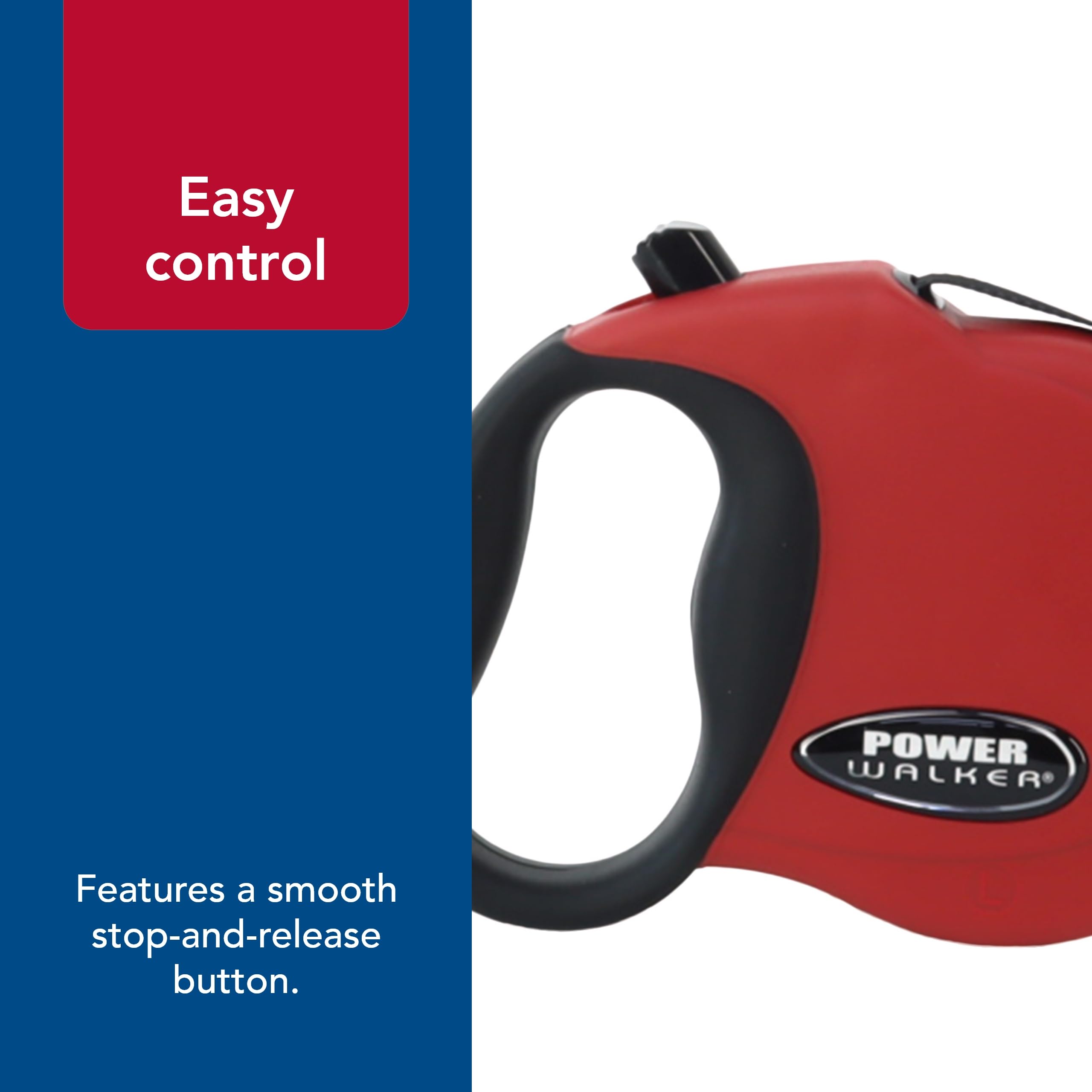 Coastal Pet Power Walker Dog Retractable Leash - Reflective Dog Leash - Stop-And-Release Control Button - Comfort Grip Handle - Red - X-Small