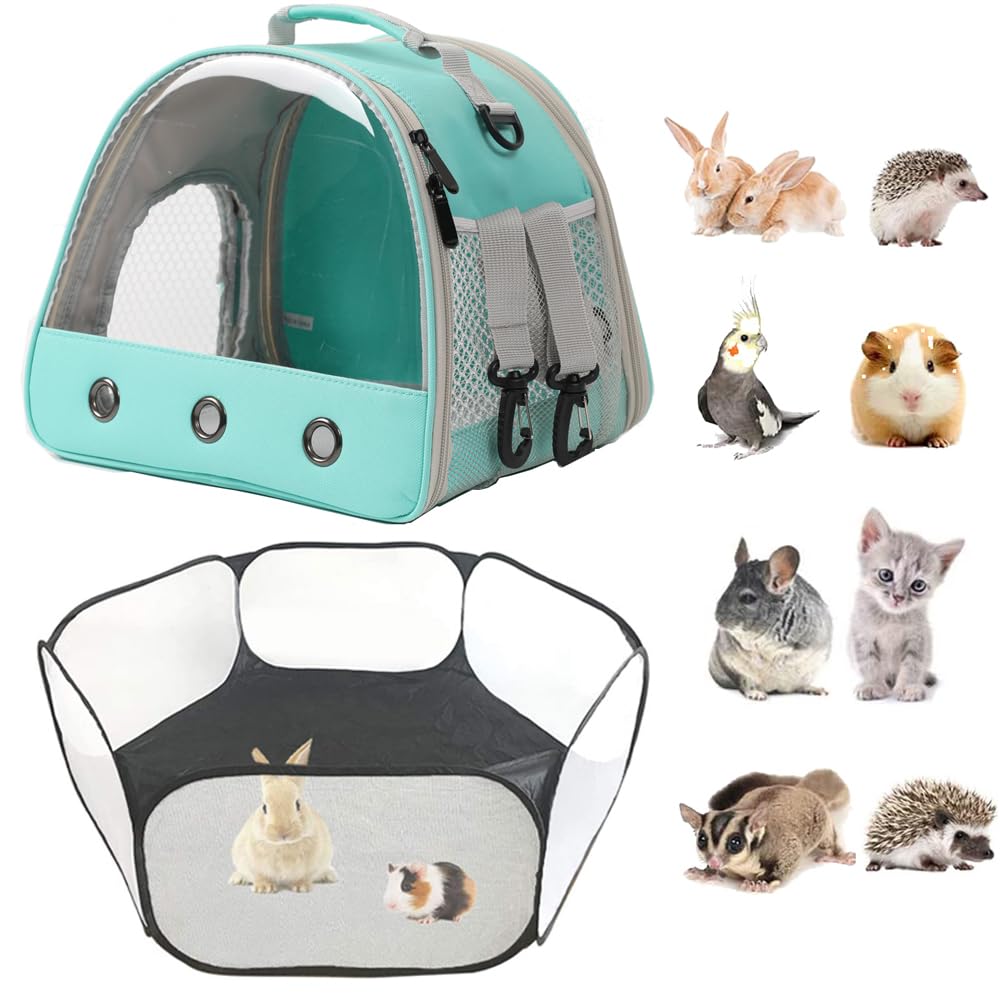 2-Pack Guinea Pig Carrier and Playpen Set - Breathable Pet Playpen Pop Open Outdoor/Indoor Exercise Fence, Portable Small Animal