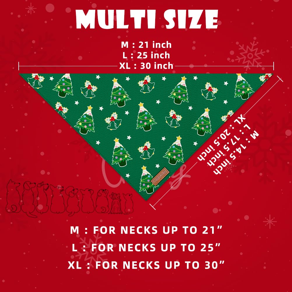 Christmas Dog Bandanas 2 Pack Soft Cotton Washable Christmas Tree & Snowflakes Scarf - Multiple Sizes, Adjustable Fit - Premium