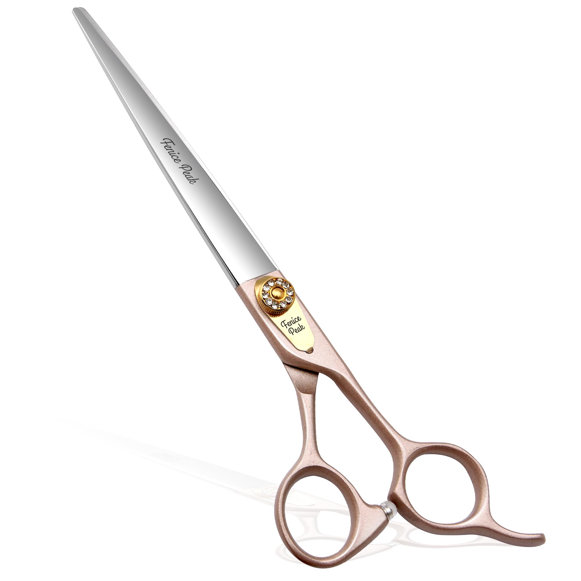 Fenice Peak 7'' Dog Straight Scissors For Grooming 440C Stainless Steel Rose Gold Professional Pet Trimming Scissors Sharp Blade