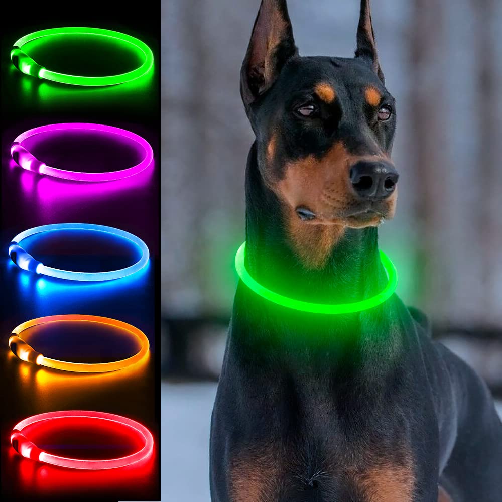 Light Up Dog Collars, Single-Color Usb Rechargeable Dlitk Led Dog Collar 1 Count, Tpu Cuttable Size Glow Collar For Dogs, Dog Collar Light For Large Medium Small Dogs Walking At Night (Green)