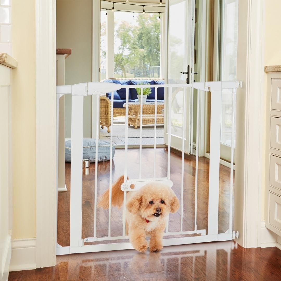 Mypet North States Wide Walk Thru Easypass Pet Gate With Patented Adjustable Pet Door: 29.75-37.5'' Wide Dog Gate. Pressure Moun