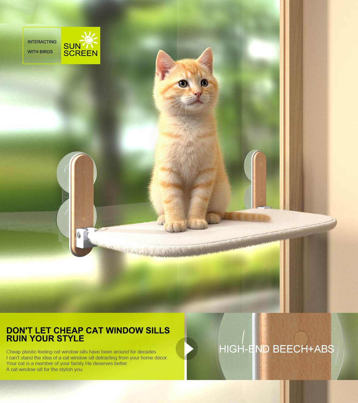 Foldable Cat Window Perch For Large Cats, Cat Hammock For Window With Strong Suction Cup, Easy To Install & Breathable Cover,Cor