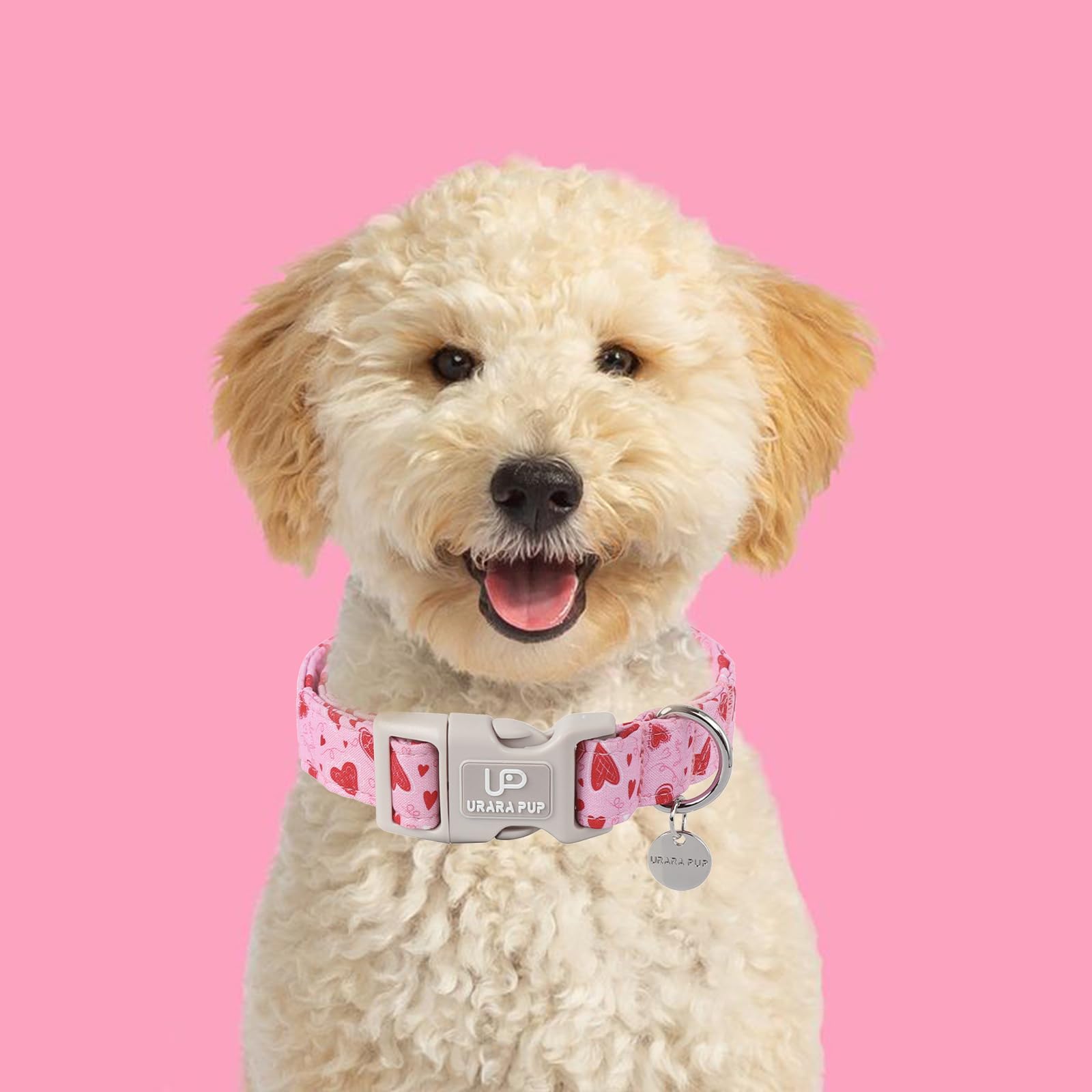 Up Urara Pup Pink Heart Dog Collar With Quick Release - Valentine'S Day Gift Collar For Puppy Girl Boy Dogs