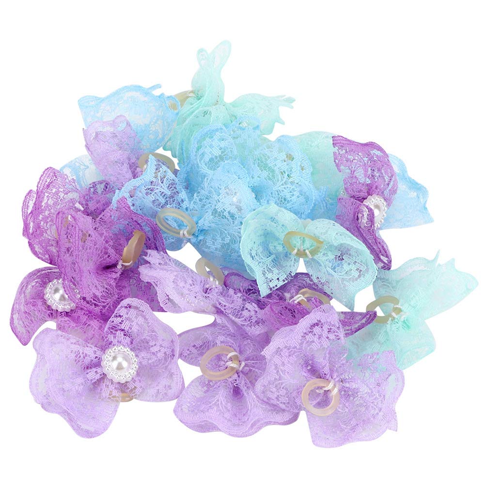 Maxmartt 20Pcs Pet Bowknot, Multicolor Hair Lace Bowknot Bows Grooming Accessories For Cat Medium Small Dog