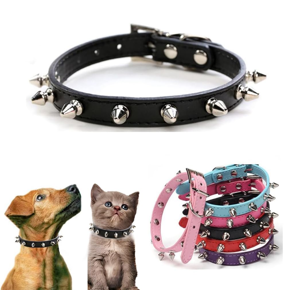 Dog Spike Collars, Studded Dog Collar Boy,Spiky Stud Rivet Pu Leather Mushroom Pet Collars Adjustable For Xxs Xs Small Medium Br