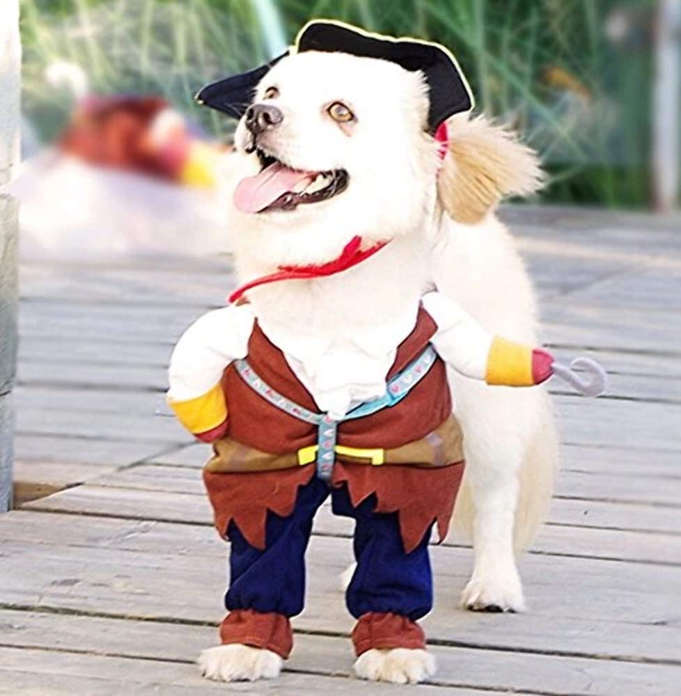 Idepet New Funny Pet Clothes Pirate Dog Cat Costume Suit Corsair Dressing Up Party Apparel Clothing For Cat Dog Plus Hat (Medium)
