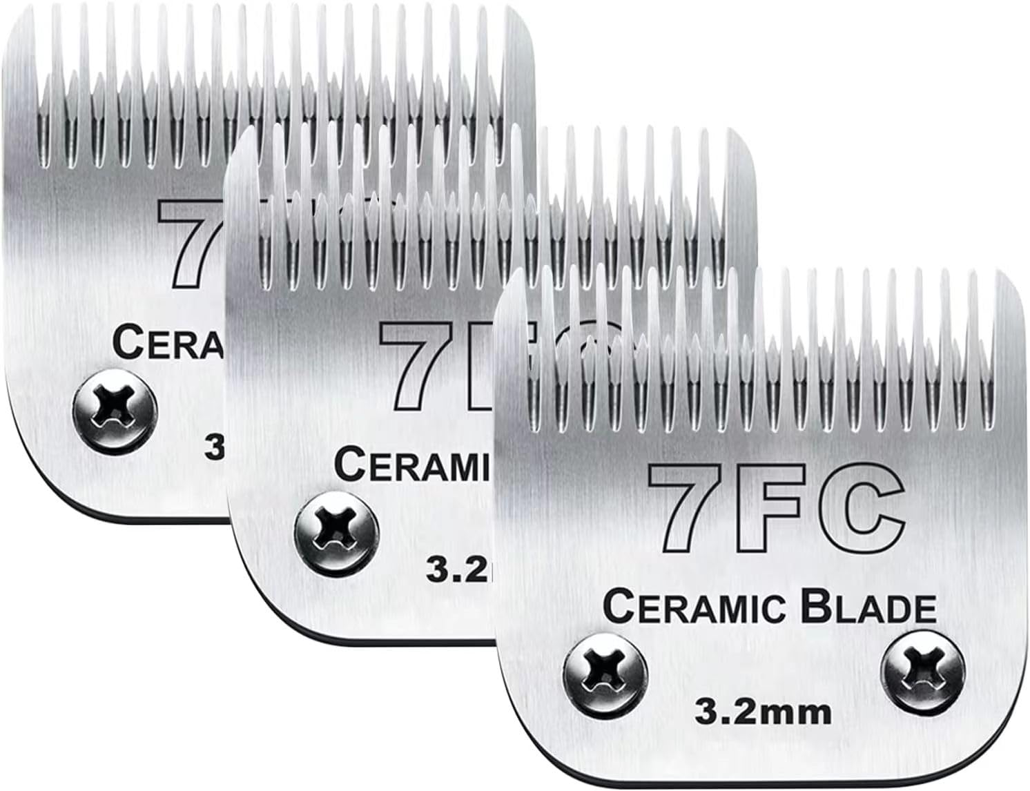 3Pcs 7Fc Blades Dog Grooming Replacement Blades Compatible With Andis Dog Clipper,Ceramic Blade & Stainless Steel Blade