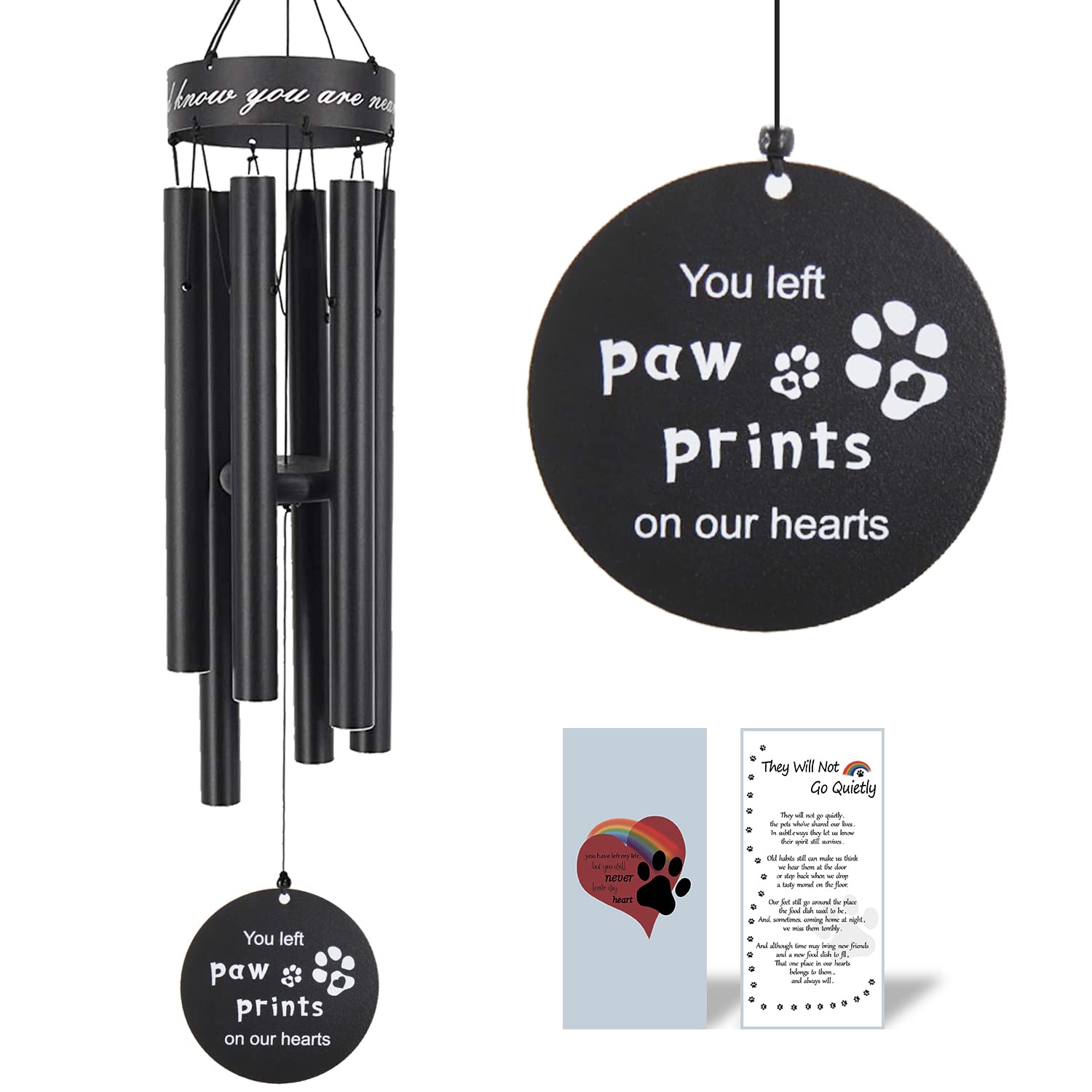 Pet Memorial Wind Chimes, 30 Inches Paw Print Pet Remembrance Gift to Honor and Remember a Dog, Cat, or Other Pet, Premium Metal