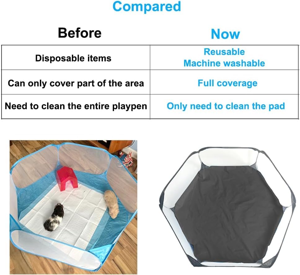 Amakunft 2Pcs Waterproof Hexagon Playpen Mat Washable Pee Pad Fit With Small Animal Playpen (42.5In X 41In) Reusable Pet Bedding