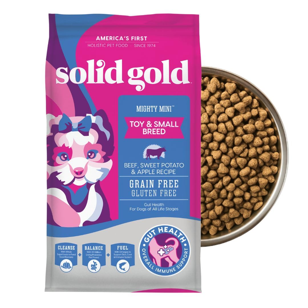 Solid Gold Toy & Small Breed Dry Dog Food Small Bites - Real Beef, Grain Free, Gluten Free, High Fiber Kibble with Probiotics fo