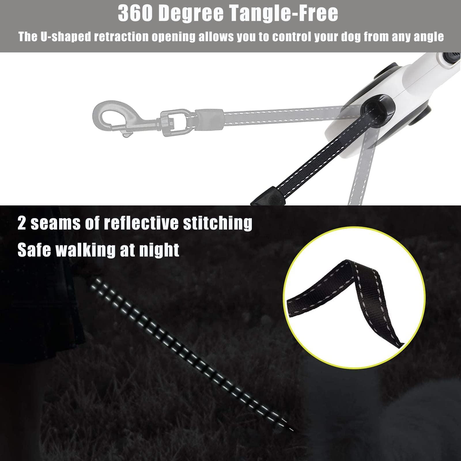 HCY&WLD Retractable Dog Leash 26ft, Heavy Duty for Dogs up to 110 lbs, Anti-Slip Handle, Black&White, Model KB08XL