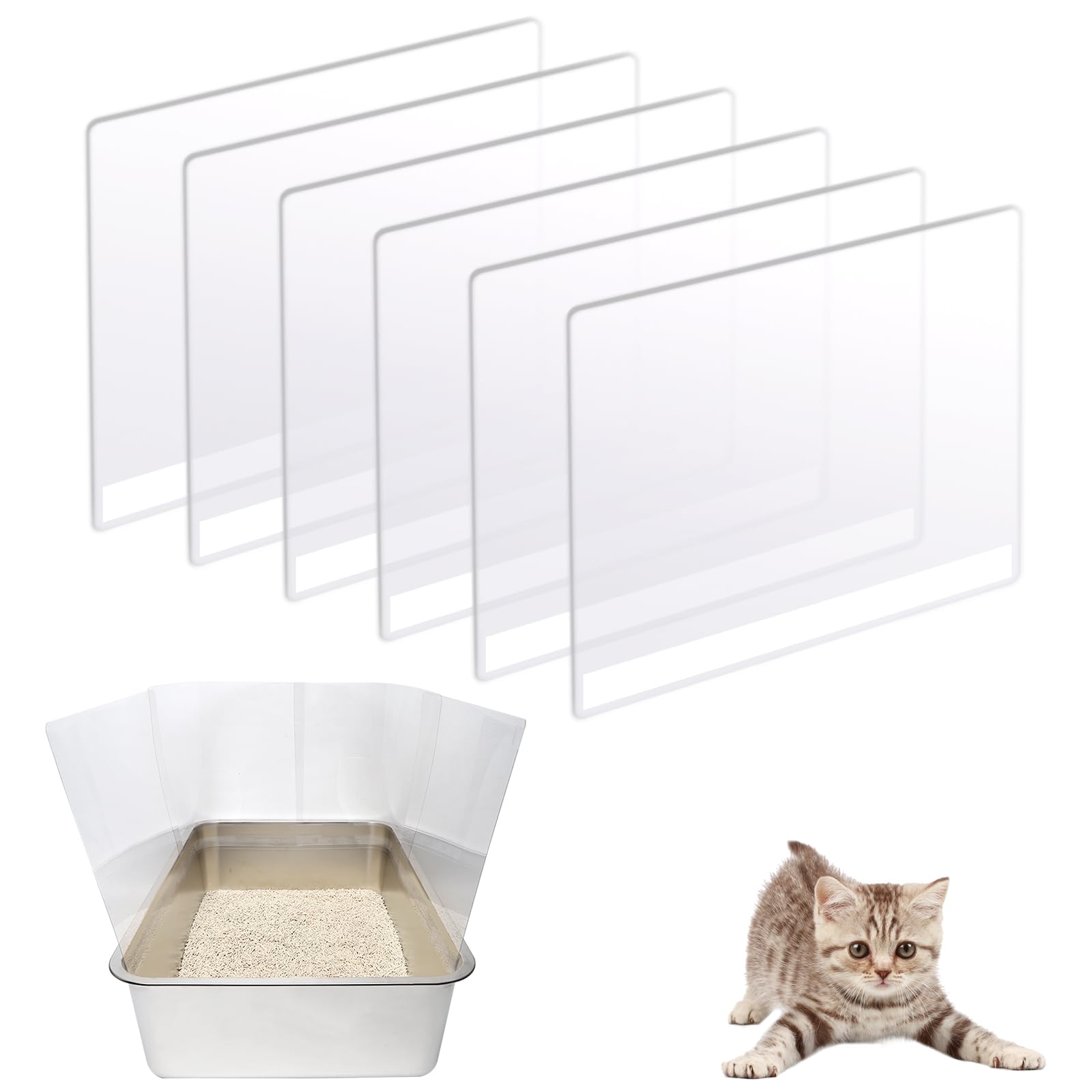 Yoiles 6Pcs Cat Litter Box Pee Shields,Transparent Easy Clean Splash Guard For Open Top Litter Pan 14.5  11.5In- Litter Box Not 