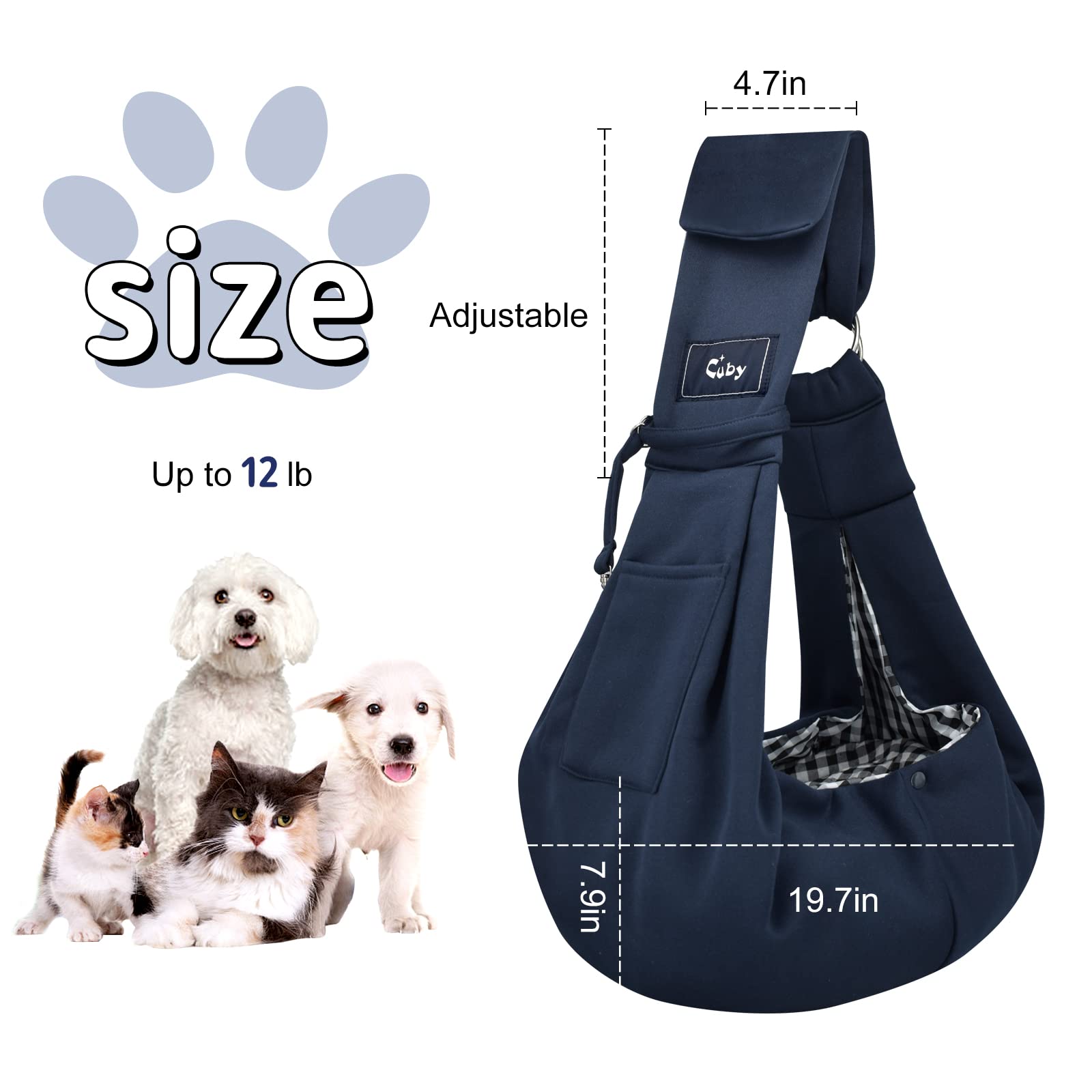 Cuby Dog And Cat Sling Carrier - Hands Free Reversible Pet Papoose Bag - Soft Pouch And Tote Design - Suitable For Puppy, Small
