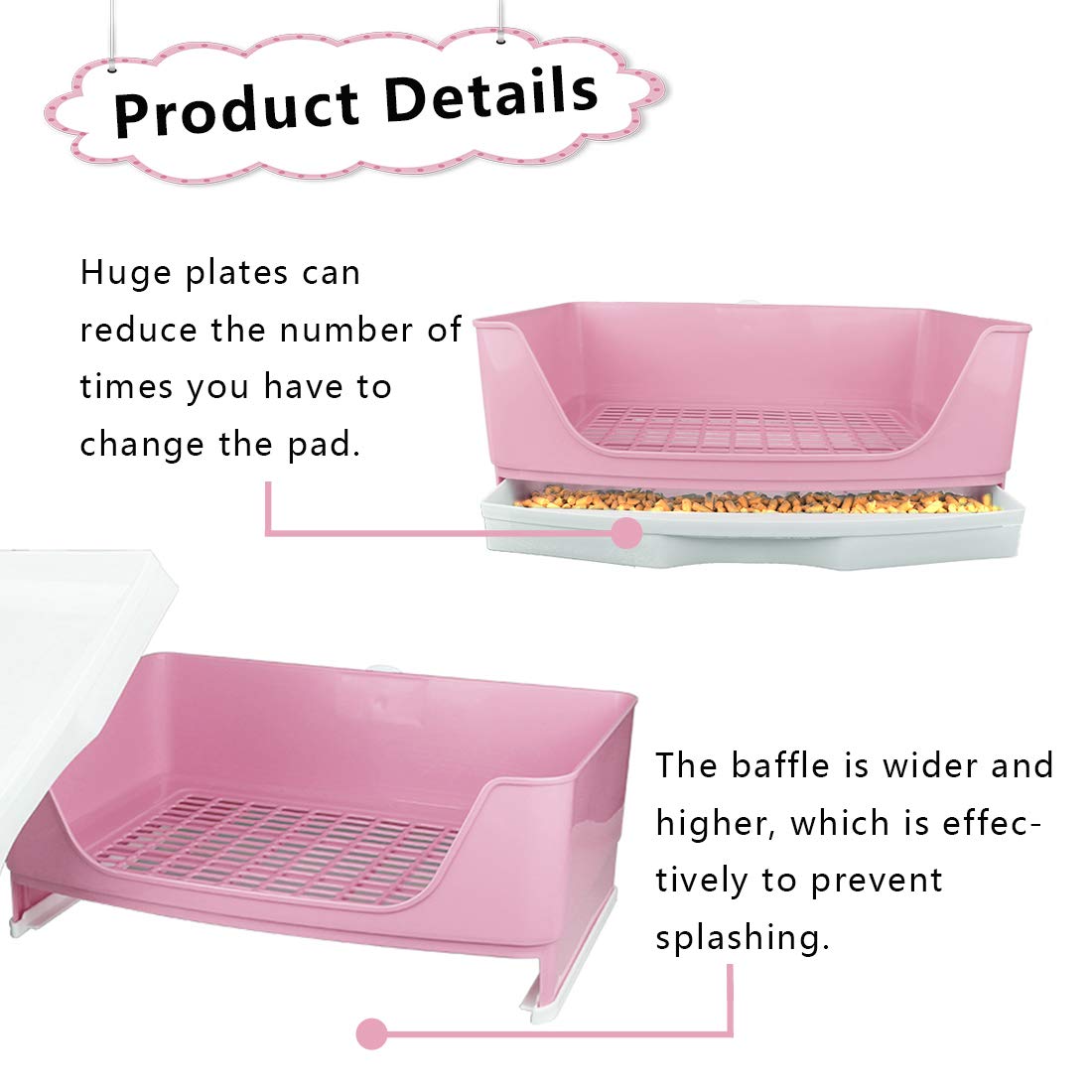 Pinvnby Large Rabbit Litter Box Bigger Pet Litter Pan Trainer With Drawer Corner Toilet Box For Adult Guinea Pigs Chinchilla Ferret Hedgehog Small Animals(Pink)