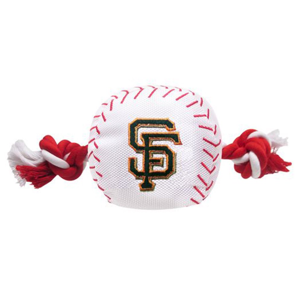 MLB SAN FRANCISCO GIANTS Baseball Rope Toy for DOGS & CATS. Tough nylon, Sporty Baseball Design, Heavy-duty ropes with Inner SQU