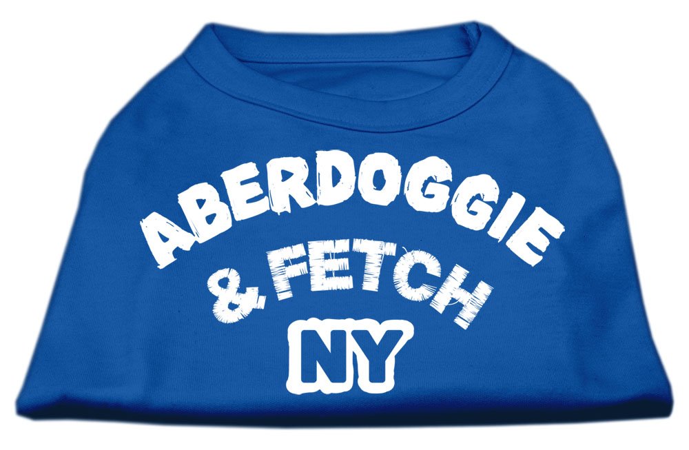 Pet Dog & Cat Shirt Screen Printed, 'Aberdoggie And Fetch Ny' Blue Xs (0-3 Lbs.)