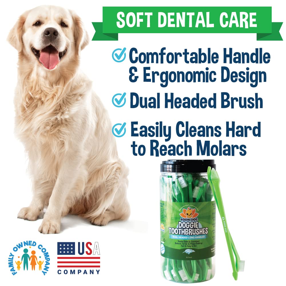 Bodhi Dog Dual-Headed Toothbrush for Dogs & Cats - Soft Bristles for Gentle Pet Dental Care - Puppy & Adult Teeth Cleaning - Eas