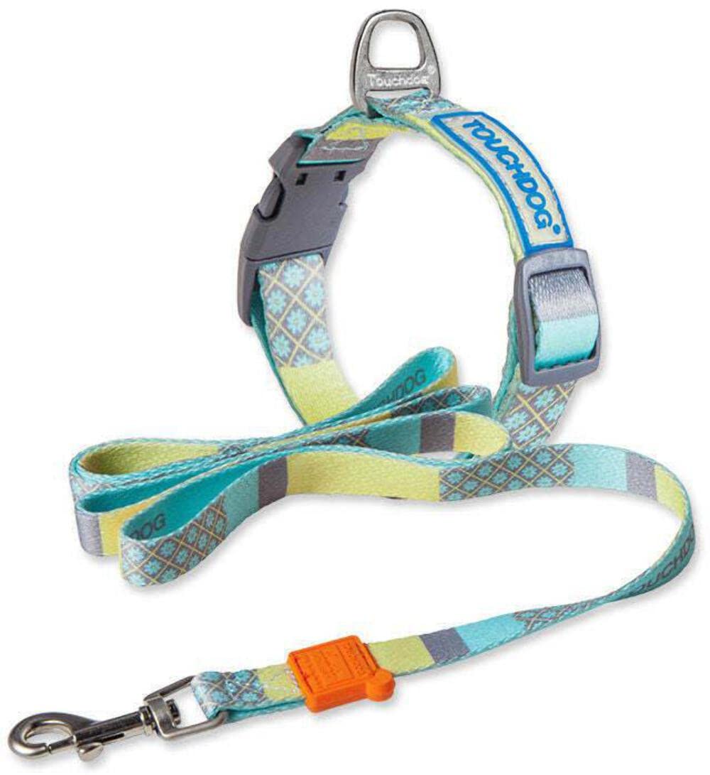 Touchdog ® 'Trendzy' 2-in-1 Matching Fashion Designer Printed Dog Leash and Collar, Blue, Medium