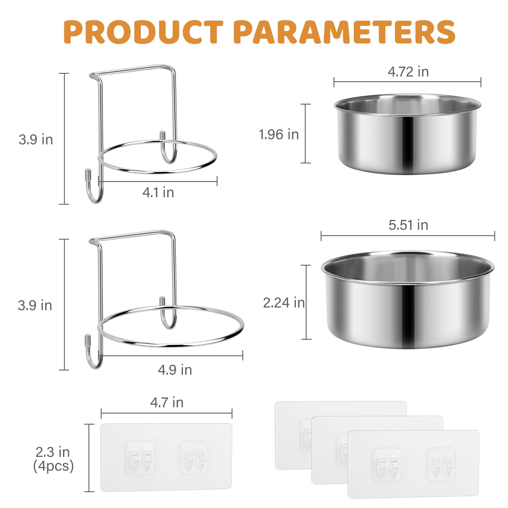 2 Pcs Small Wall Mounted Cat Bowls, Elevated Hanging Puppy Food and Water Bowls Stainless Steel Non-Spill Kitten Feeding Dish wi