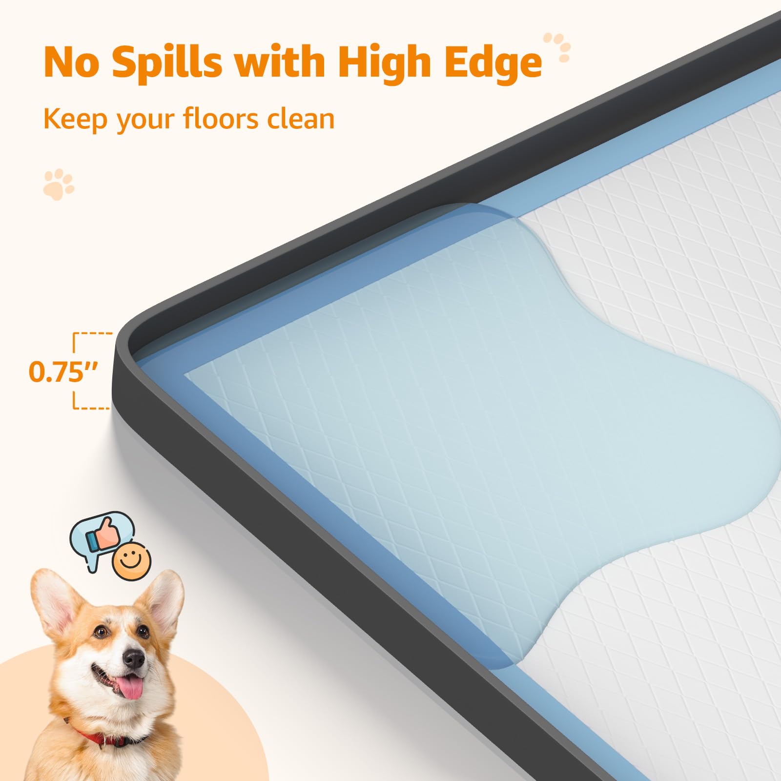 LOOBANI Large Dog Pee Pad Holder - 2 Pack Silicone Puppy Pad Holder - High Edge Dog Potty Tray with 4 Holder Clamps for Puppy Po