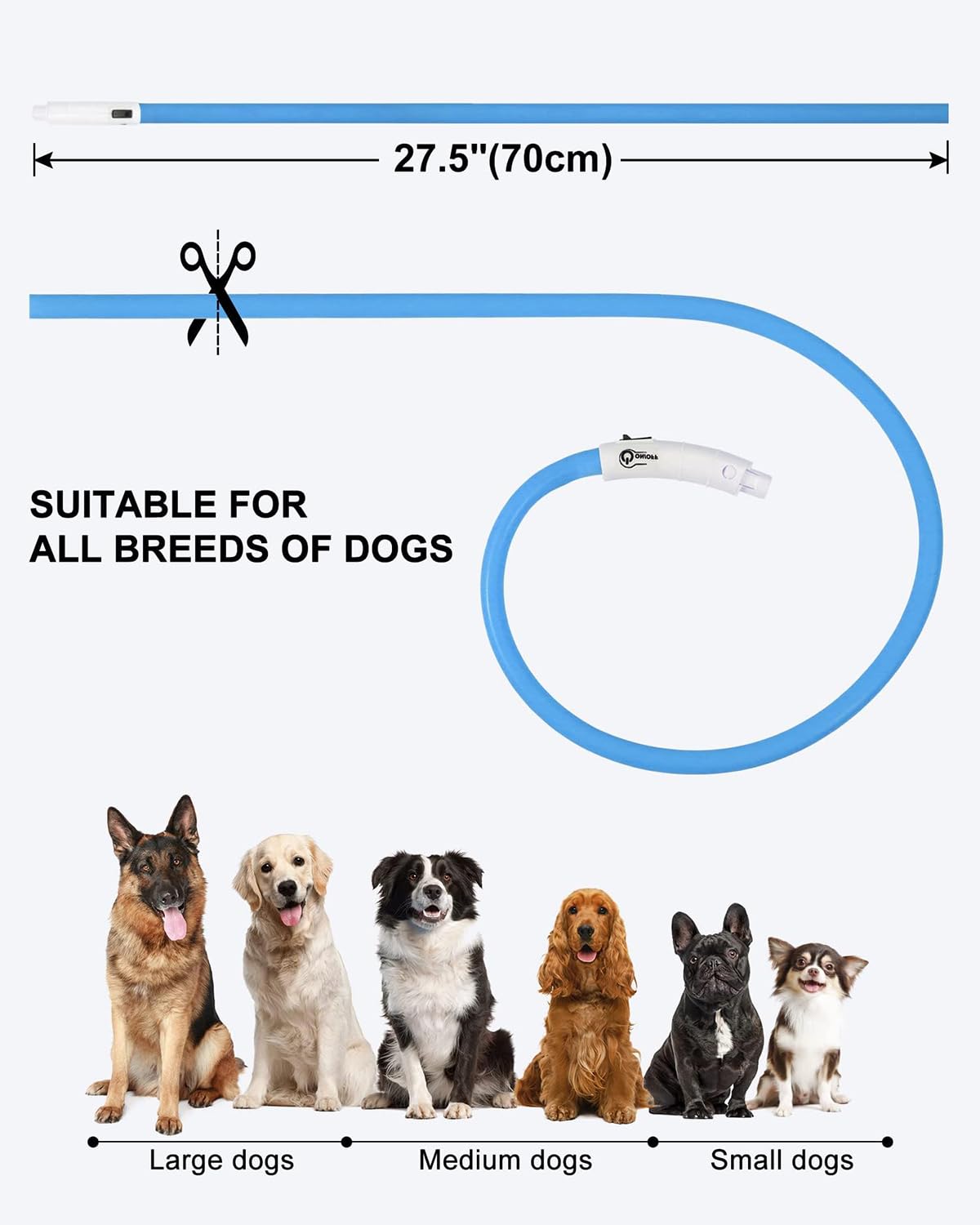 Joytale Light Up Dog Collar, Rechargeable Rainproof Led Dog Collar For Night Walking Safety, Soft Silicone Glow In The Dark Collar For Small Medium Large Dogs, Blue