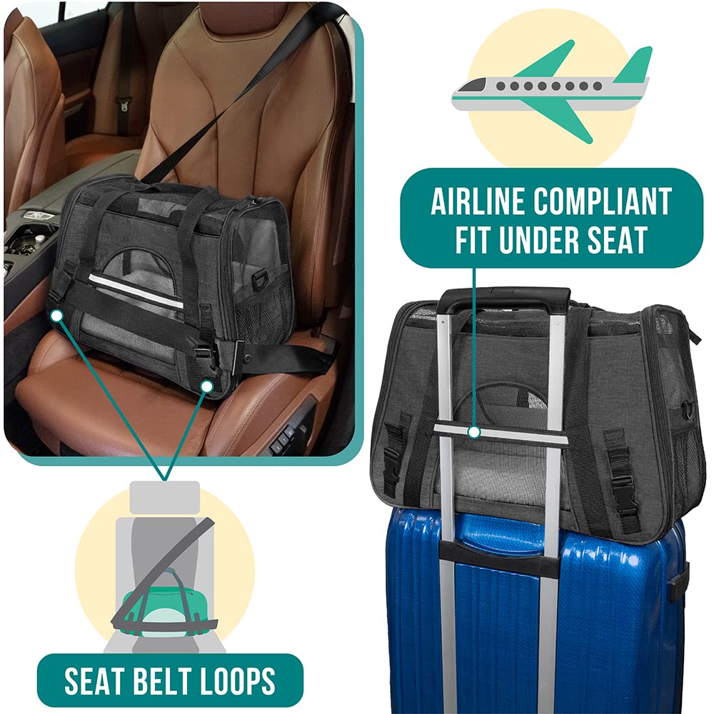 Petami Airline Approved Pet Carrier For Cat, Soft Sided Dog Carrier Small Dog, Cat Travel Supply Accessories Indoor Cat, Ventilated Pet Carrying Bag Medium Large Kitten Puppy, Small Heather Dark Gray