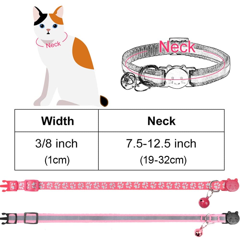 Taglory Reflective Cat Collars Breakaway With Bell, 2-Pack Girl Boy Pet Kitten Collar Adjustable 7.5-12.5 Inch, Pink