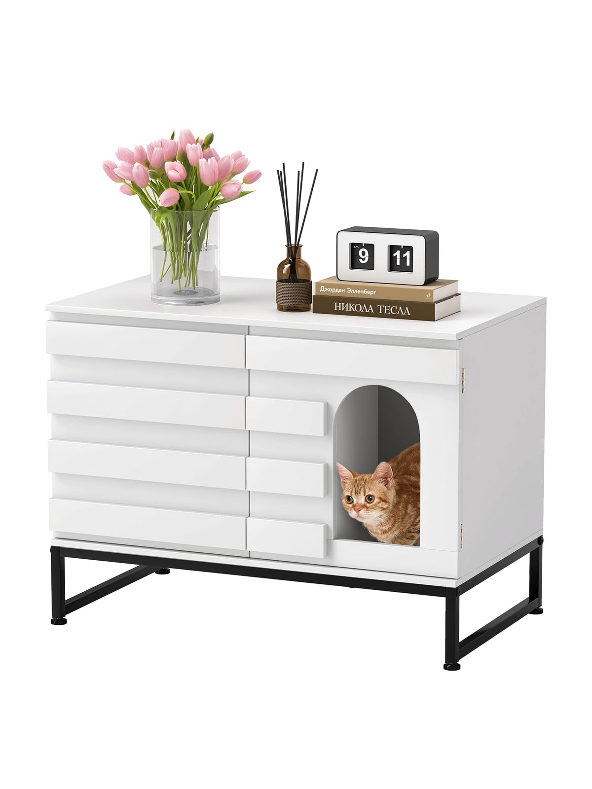 Cat Litter Box Enclosure Hidden Litter Box Furniture With Removable Divider Dog Proof Litter Box Cabinet Indoor Cat House End Ta