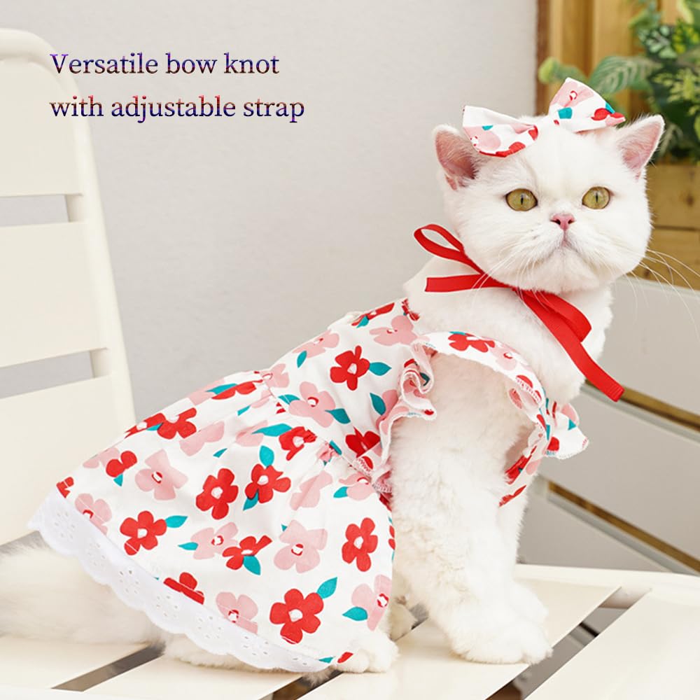 Aniac Floral Dog Dress With D-Ring - Cat Dress & Puppy Clothes For Small Dogs & Cats (Large, Floral)