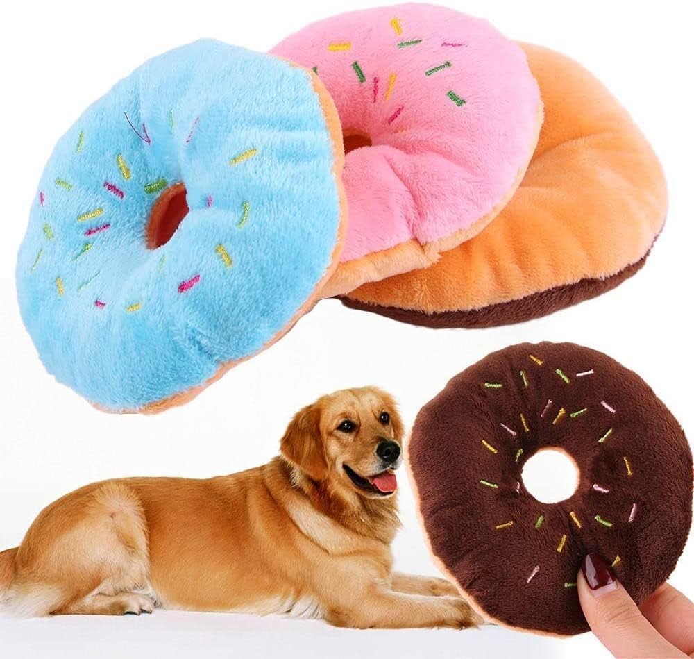 4 Pcs Donut Shape Plush Blue Pet Toy,Lovely Donut Shaped Squeaky Squeaking Sound Toy For Pet Chew Toy Squeaky Plush Dog Toy Blue
