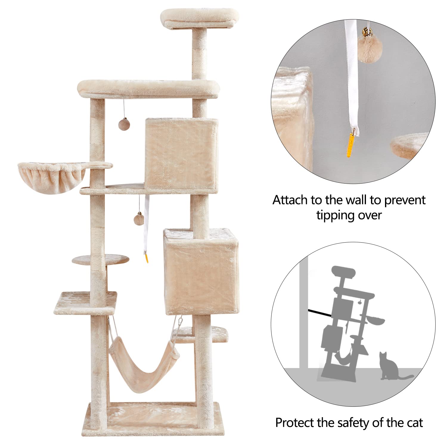 Yaruomy Cat Tree 71.6 Inches Cat Tower For Indoor Cats, Multi-Level Cat Condo Furniture With Scratching Posts Plush Perches, Act