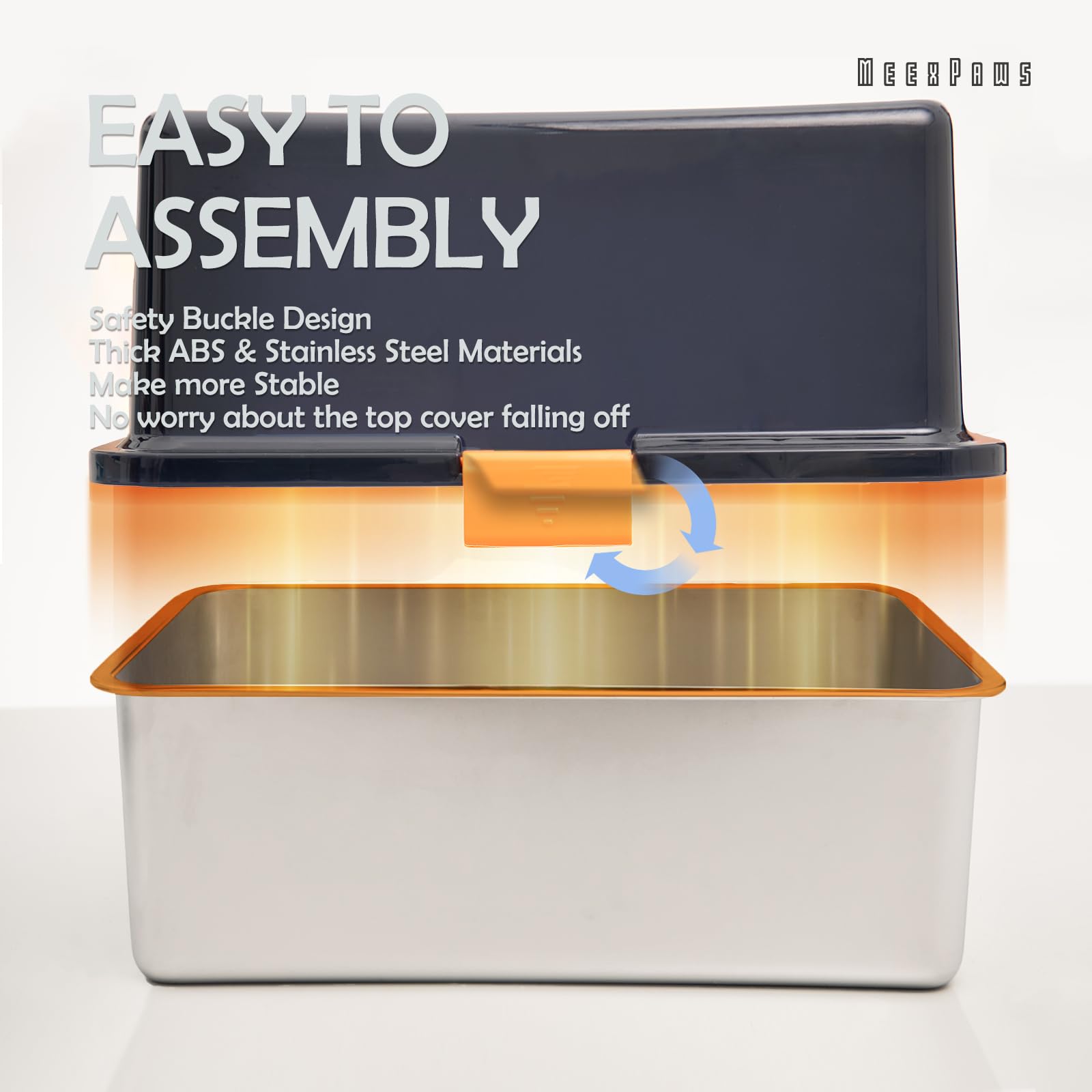 Meexpaws Stainless Steel Cat Litter Box Top Entry Xl Large With Lid, 8'' High Side Metal Cat Litter Box For Big Cats, Top Cover