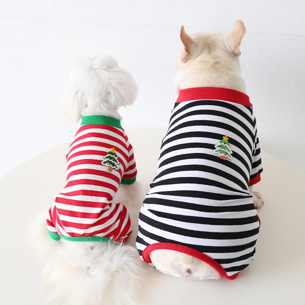 Hdwk&Hped Soft Cotton Dog Pajamas For All Seasons, Striped Solid Pet Bottoming Jumpsuit For Small Dog Cat Puppy 3 Styles (Christ