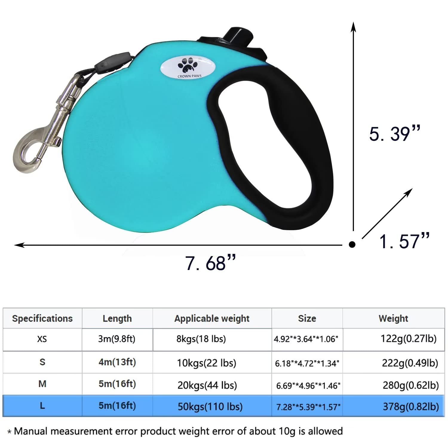 Crown Paws 16 Ft Retractable Dog Leash For Large Dogs Up To 110 Lbs,Tangle-Free Nylon Tape,Blue Dan L