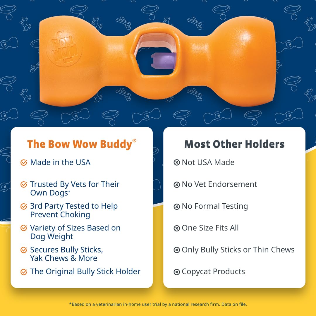 Bow Wow Labs Buddy Safety Device | Newly Redesigned Bully Stick Holder For Dogs | Made In The Usa | Dishwasher Safe (S)