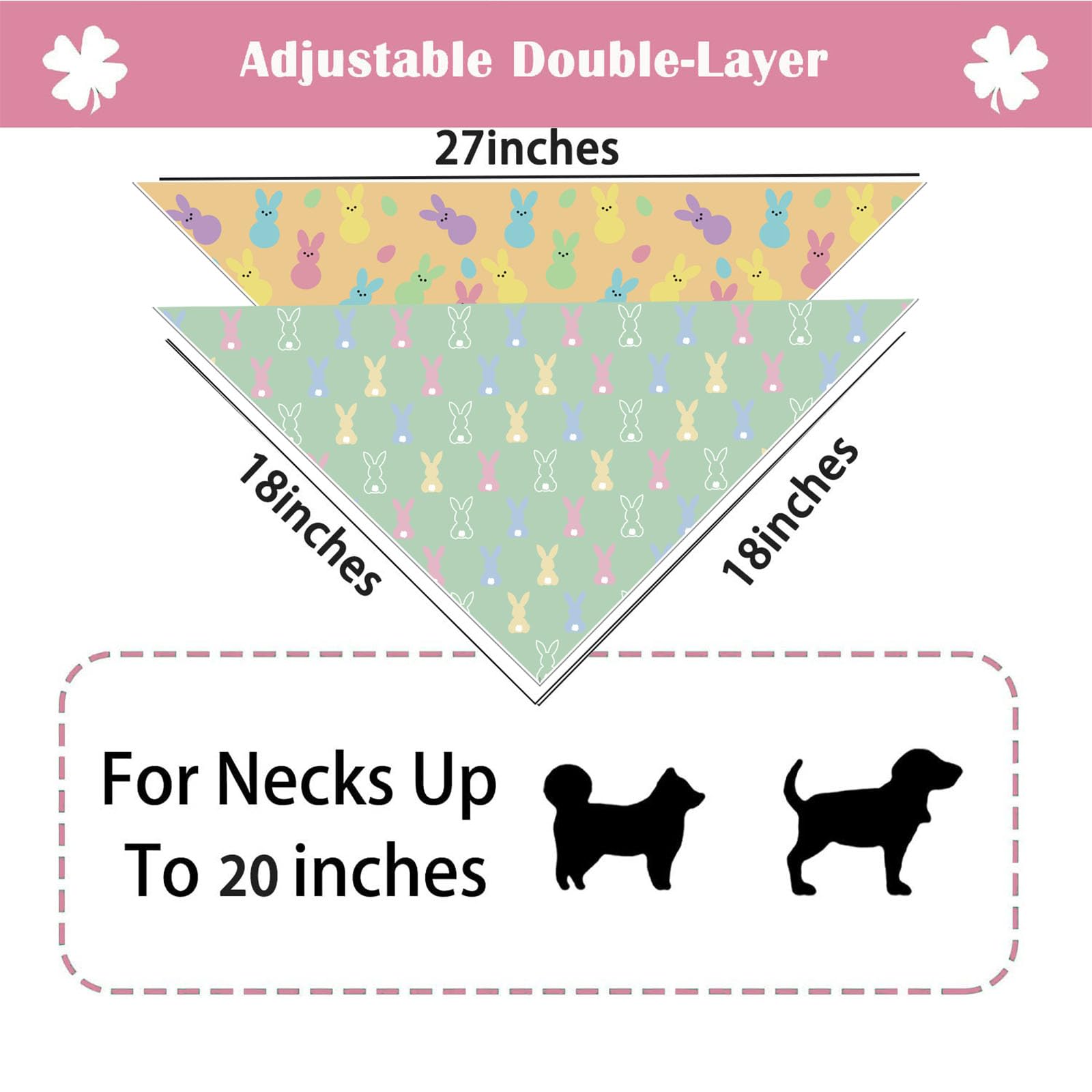 Easter Dog Bandanas Puppy Scarf - Easter Bunny Peeps Dog Outfits - 2 Pcs Adjustable Triangle Double-Layer Reversible Pet Bandana