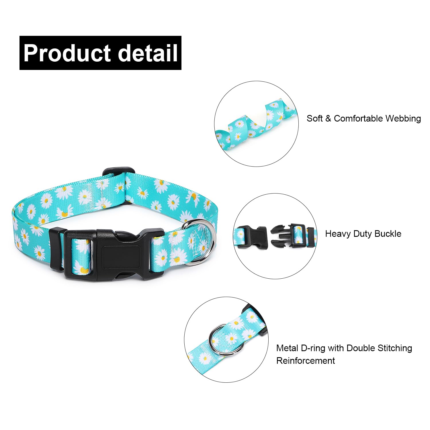 Suredoo Adjustable Dog Collar With Patterns, Ultra Comfy Soft Nylon Breathable Pet Collar For Small Medium Large Dogs (M, Blue D