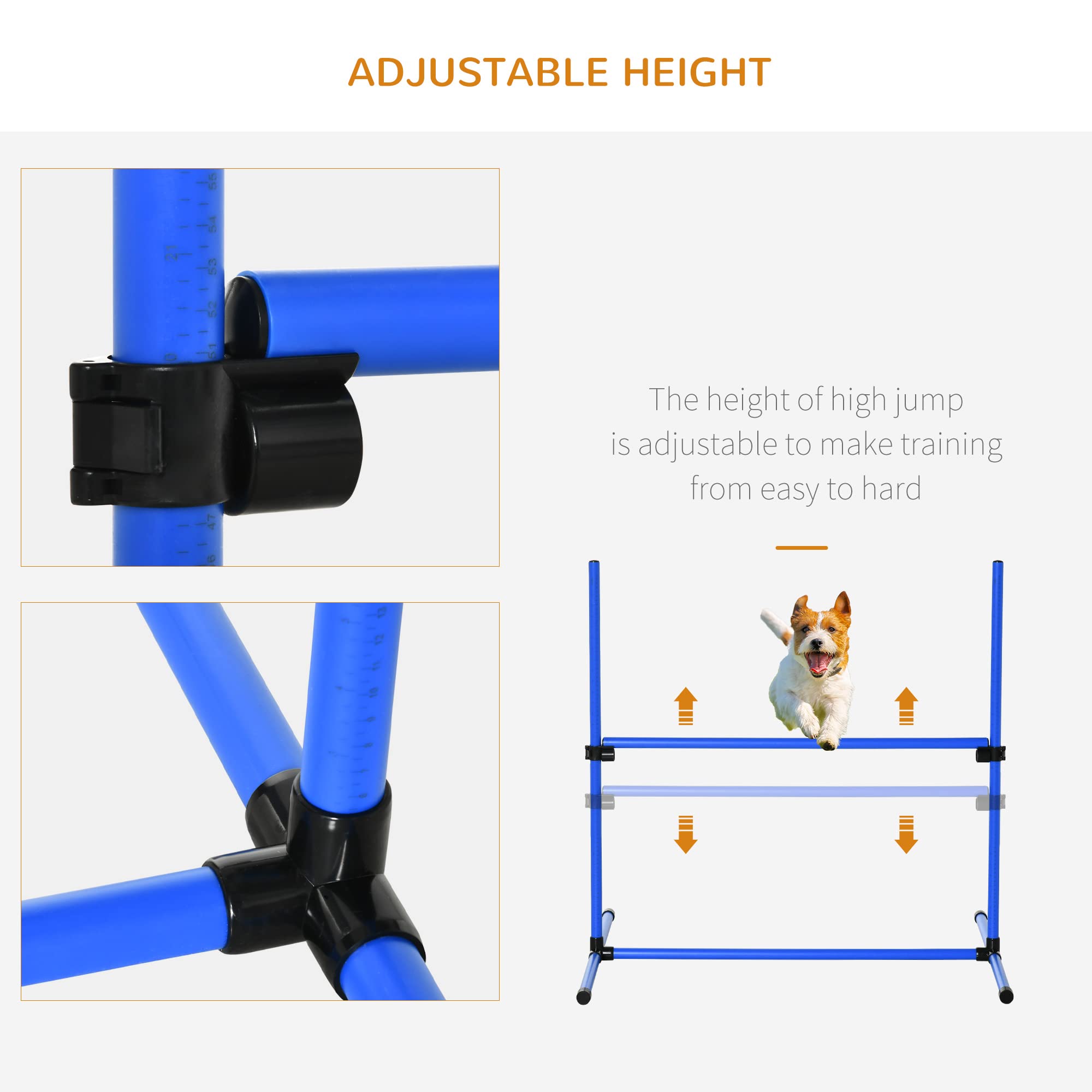 Pawhut 4 Piece Dog Agility Training Equipment For Dog Agility Course With Adjustable Height Jump Bars, Included Carry Bag, & Displacing Top Bar, Blue